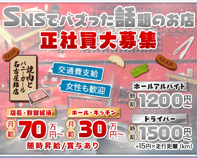 焼肉とバニーガール名古屋錦店(錦)のボーイ・男性求人