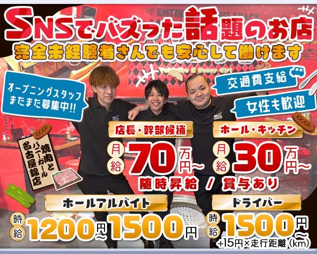 焼肉とバニーガール名古屋錦店(錦)のボーイ・男性求人