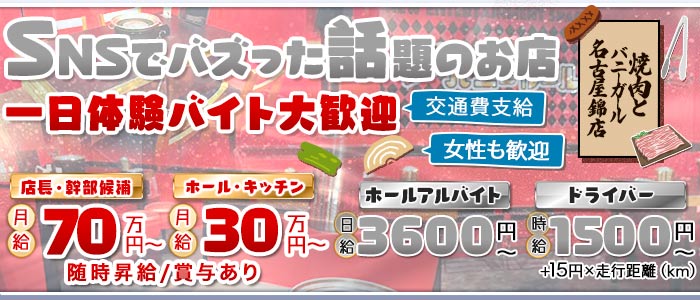 焼肉とバニーガール名古屋錦店(錦)のボーイ・男性求人