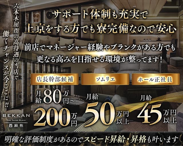 【西麻布】会員制ラウンジBEKKAN～ベッカン～(六本木)のボーイ・男性求人